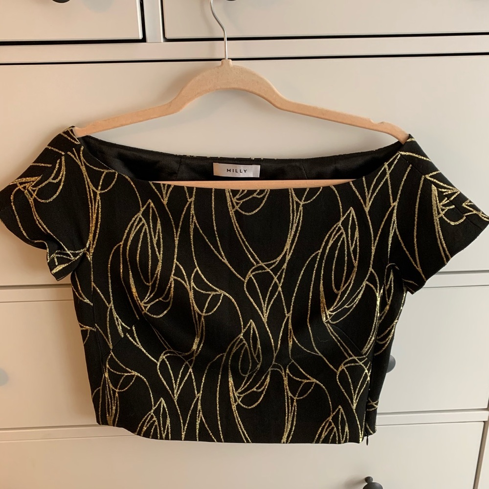 Milly Embroidered Boat Neck Top